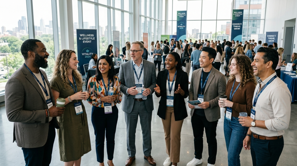 Diverse group of professionals at a wellness and lifestyle e