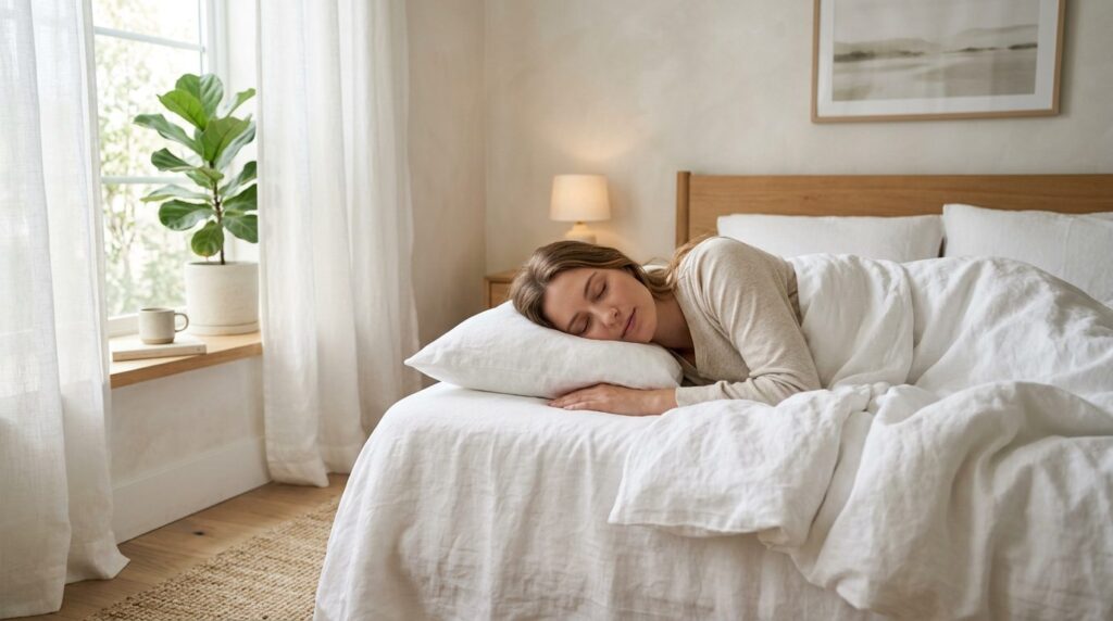 Professional lifestyle stock photo of a woman sleeping peace
