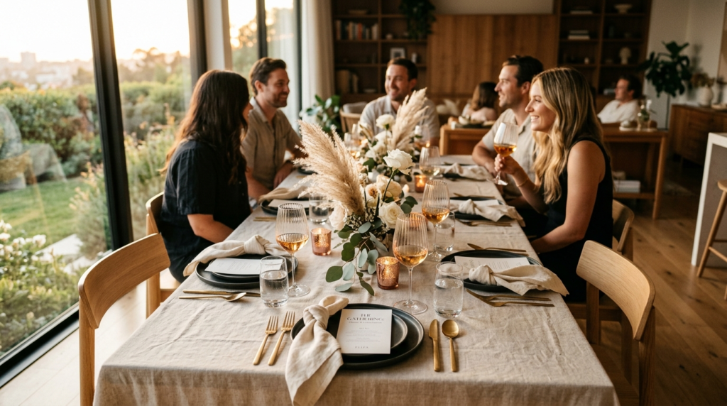 Modern intimate dinner party ambiance with a carefully curat