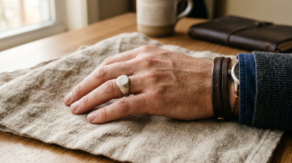 Close-up lifestyle photograph of a well-dressed mans hand w