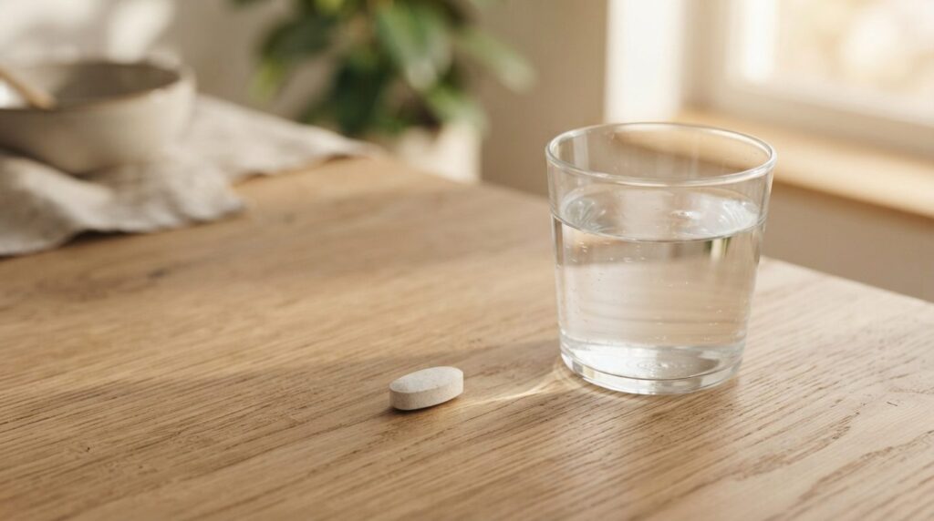 Close-up flatlay photography of a single white/beige weight 